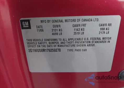 2007 Chevrolet Impala Ltz z USA, uszkodzony, nr VIN 2G1WU58R179259278